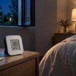 Termómetro en un dormitorio preparado para descansar